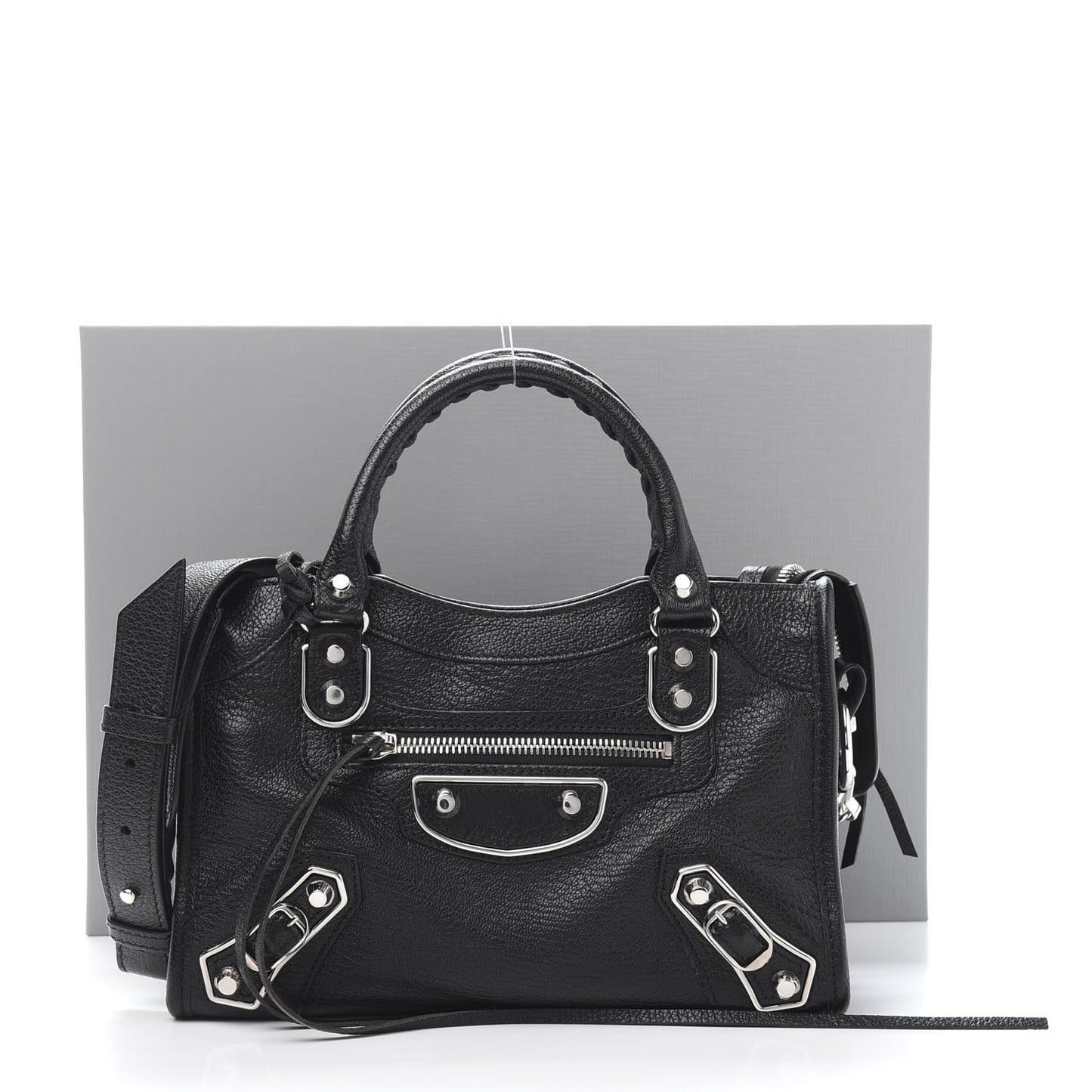 Chevre Silver Metallic Edge Hardware Mini City Black