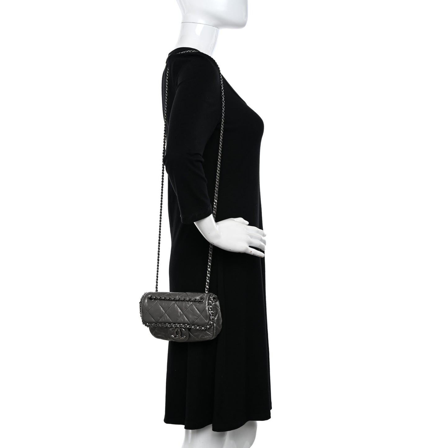 Calfskin Mini Chain Me Flap Dark Grey