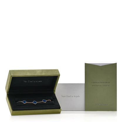 Van Cleef & Arpels 18K Yellow Gold Blue Agate 5 Motifs Vintage Alhambra Bracelet 5 of 5