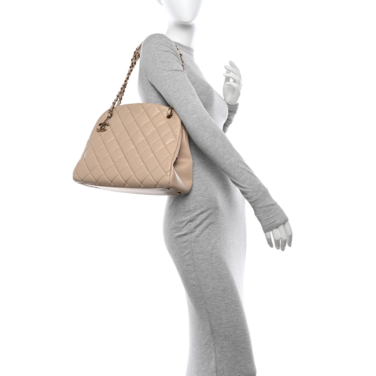 Chanel Aged Calfskin Large Just Mademoiselle Bowling Bag Beige 2 of 14