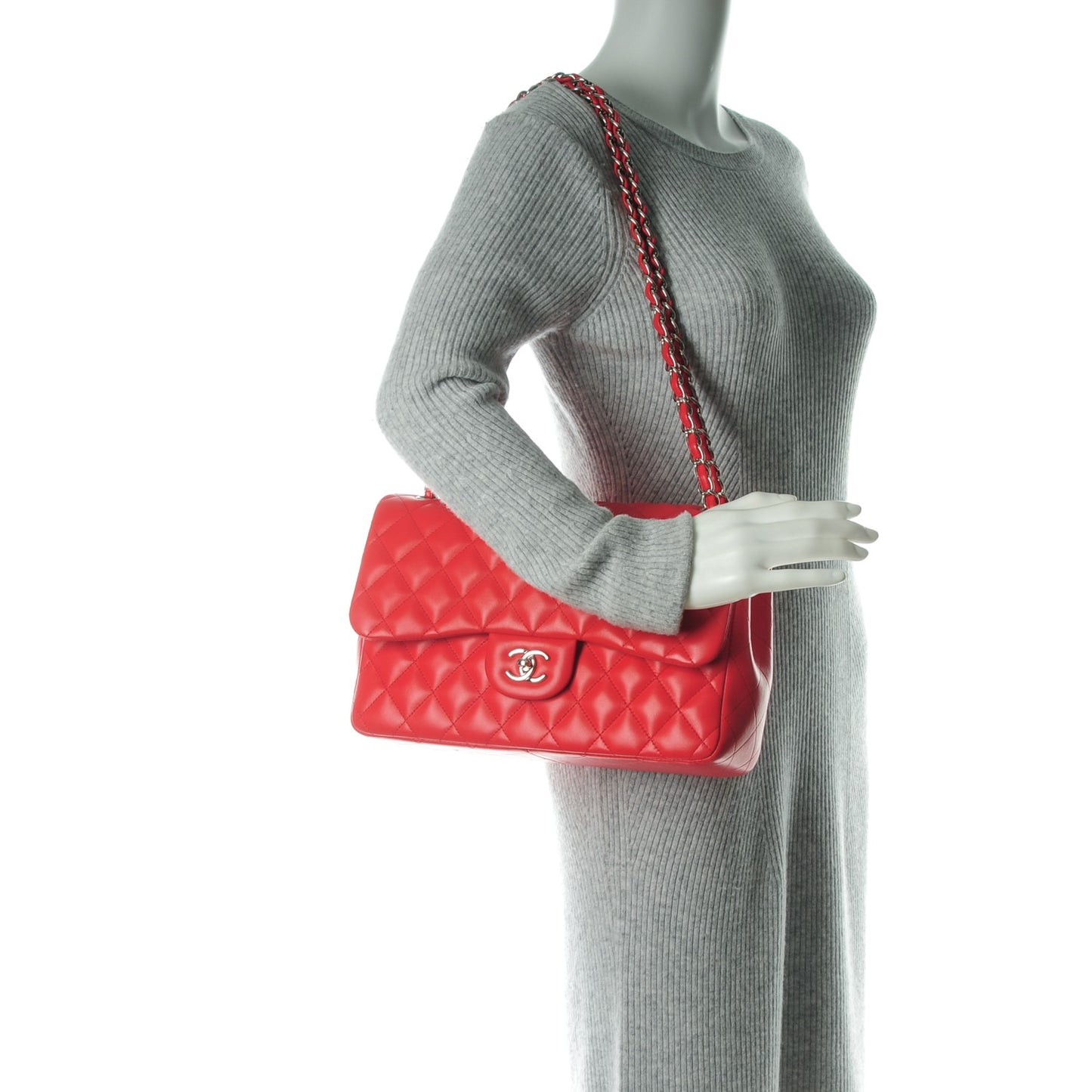 Lambskin Quilted Jumbo Double Flap Red