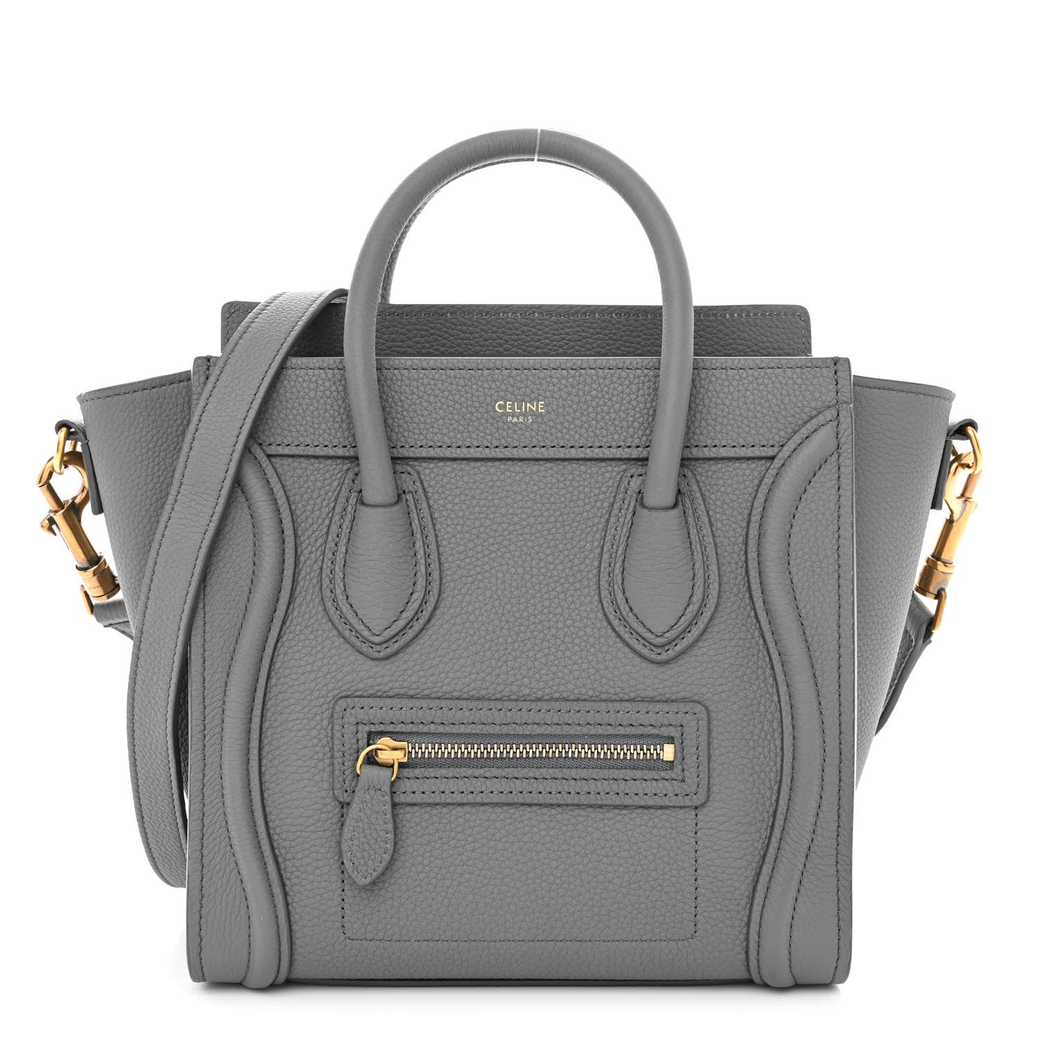Celine Drummed Calfskin Nano Luggage Kohl 1 of 12
