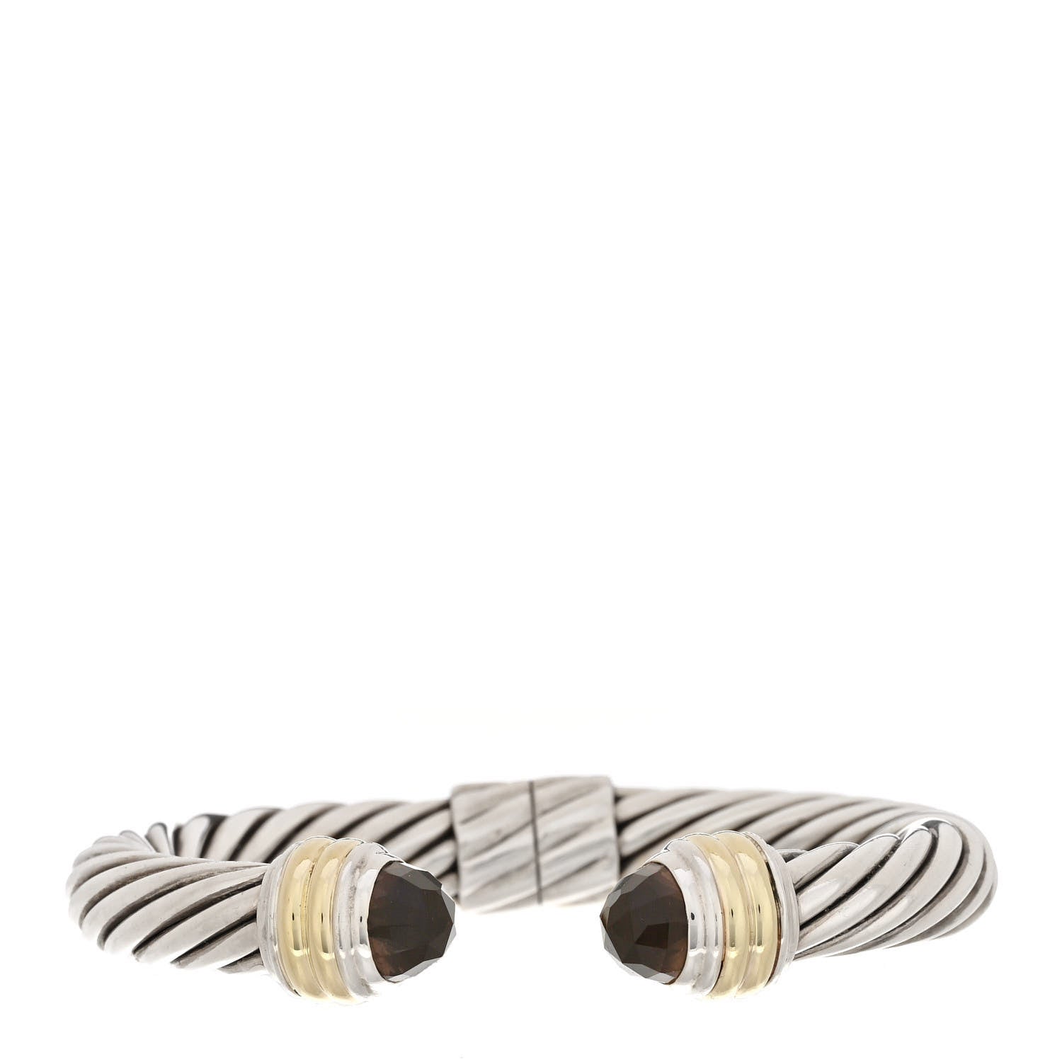 David Yurman Sterling Silver 14K Yellow Gold Smoky Quartz 10mm Cable Classics Hinged Bracelet 1 of 4