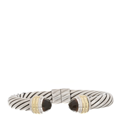 David Yurman Sterling Silver 14K Yellow Gold Smoky Quartz 10mm Cable Classics Hinged Bracelet 1 of 4