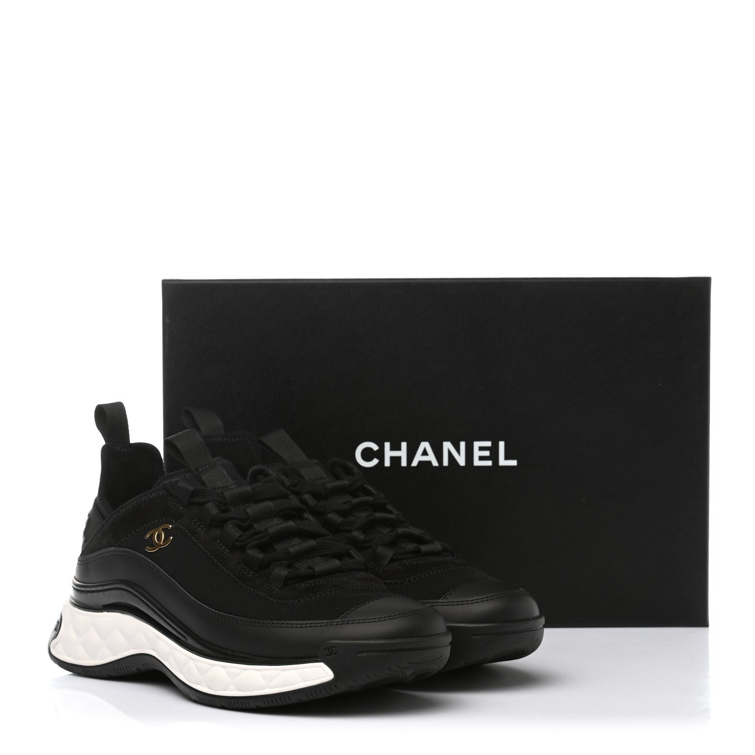 Chanel Velvet Calfskin Mixed Fibers CC Sneakers 38 Black 9 of 9