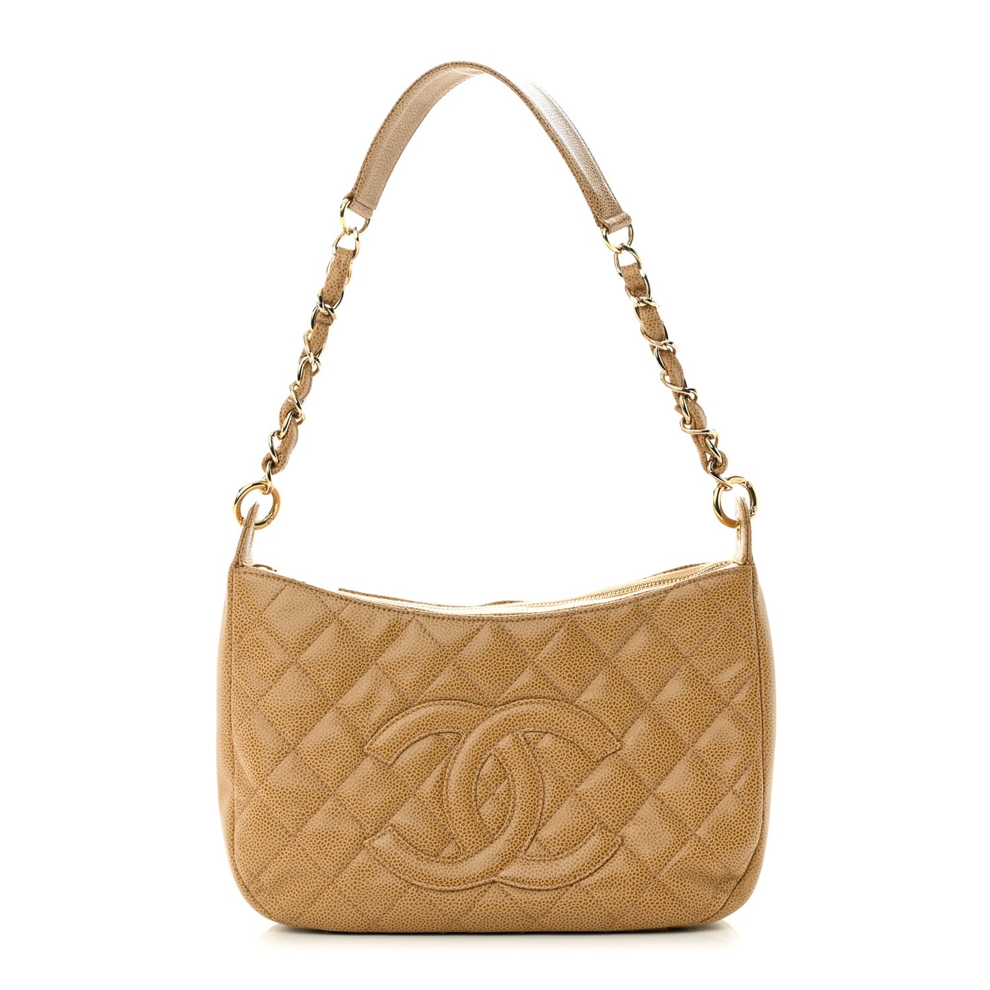 Caviar Quilted Timeless CC Shoulder Bag Beige