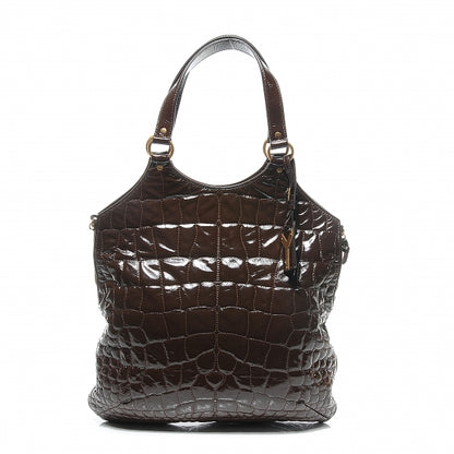 Saint Laurent Patent Crocodile Embossed Tribute Tote Brown 1 of 8