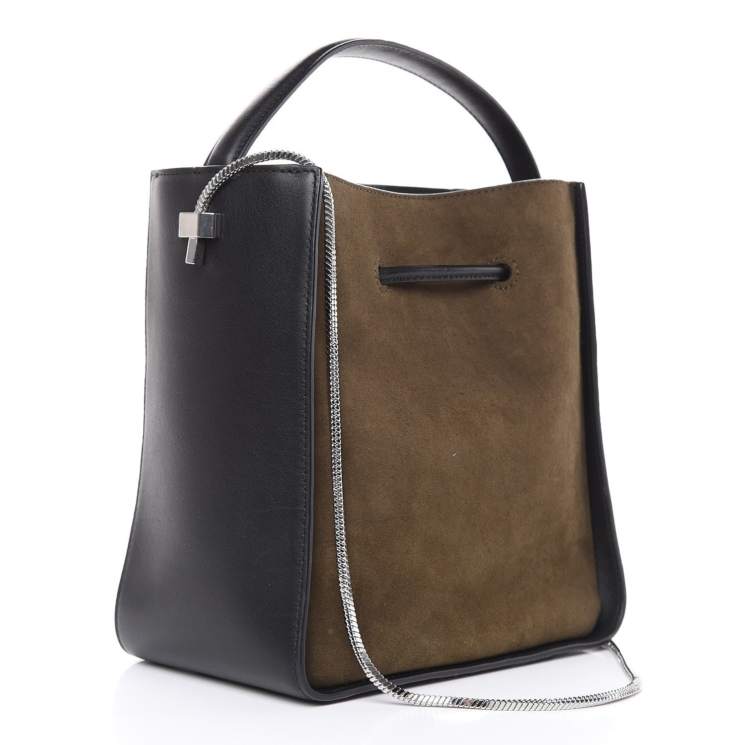 3.1 Phillip Lim 3.1 Smooth Calfskin Suede Bi-Color Small Soleil Bucket Drawstring Dark Moss Black 4 of 14