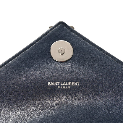 Saint Laurent Sheepskin Matelasse Chevron Monogram Medium College Bag Deep Marine 7 of 10