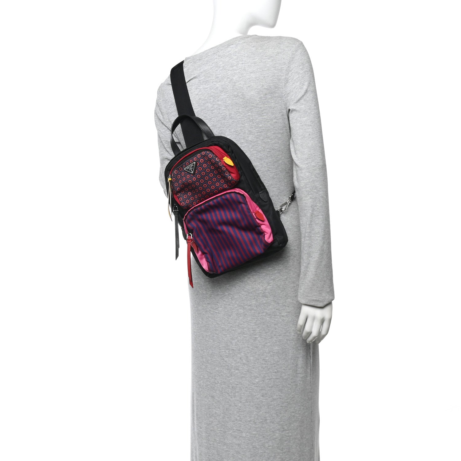 Prada Tessuto Stampato Nylon Otta Print Sling Backpack Pink Multicolor 2 of 14