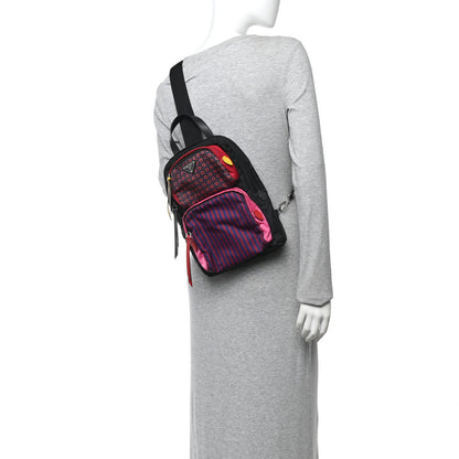 Prada Tessuto Stampato Nylon Otta Print Sling Backpack Pink Multicolor 2 of 14