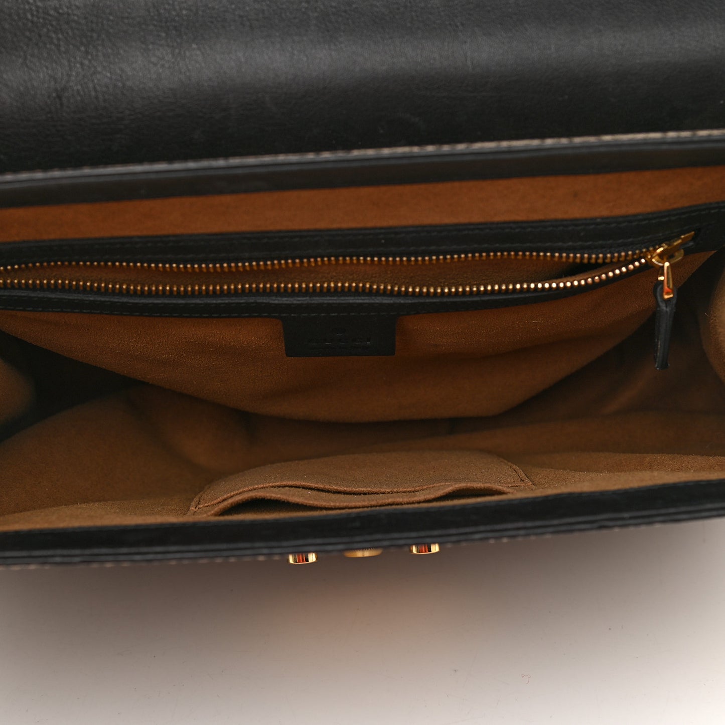 GG Supreme Monogram Calfskin Medium Padlock Top Handle Bag Beige Black Cuir