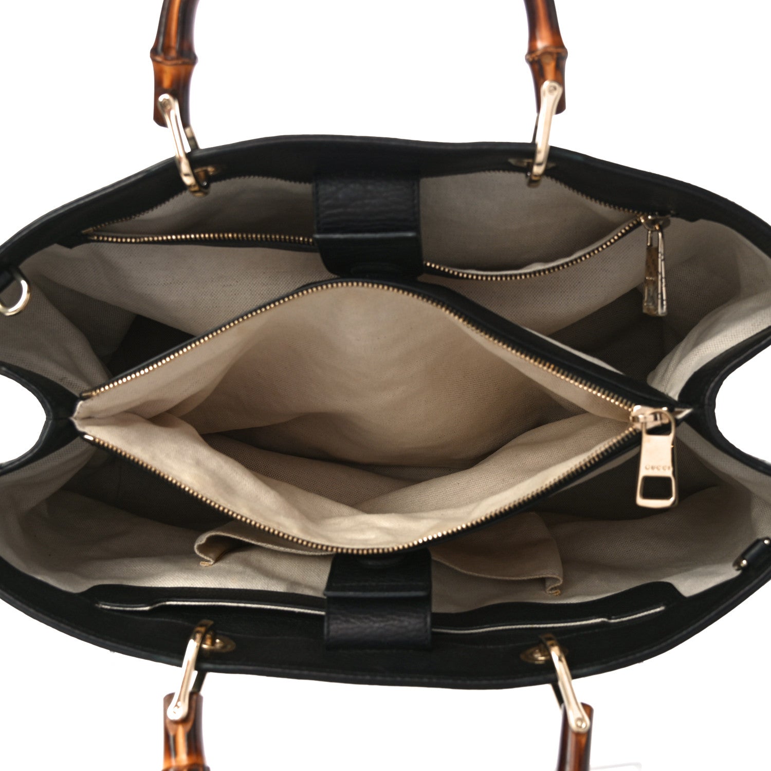 Gucci Canvas Cellarius Calfskin Flora Knight Large Bamboo Shopper Tote Black 6 of 10