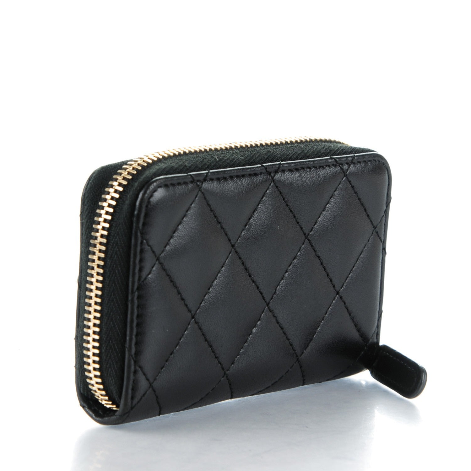 Chanel Lambskin Quilted Zip Around Coin Purse Wallet Black 3 of 7