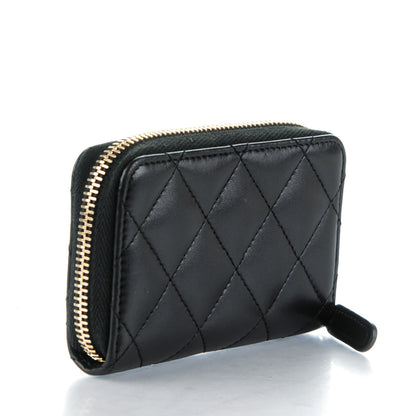 Chanel Lambskin Quilted Zip Around Coin Purse Wallet Black 3 of 7