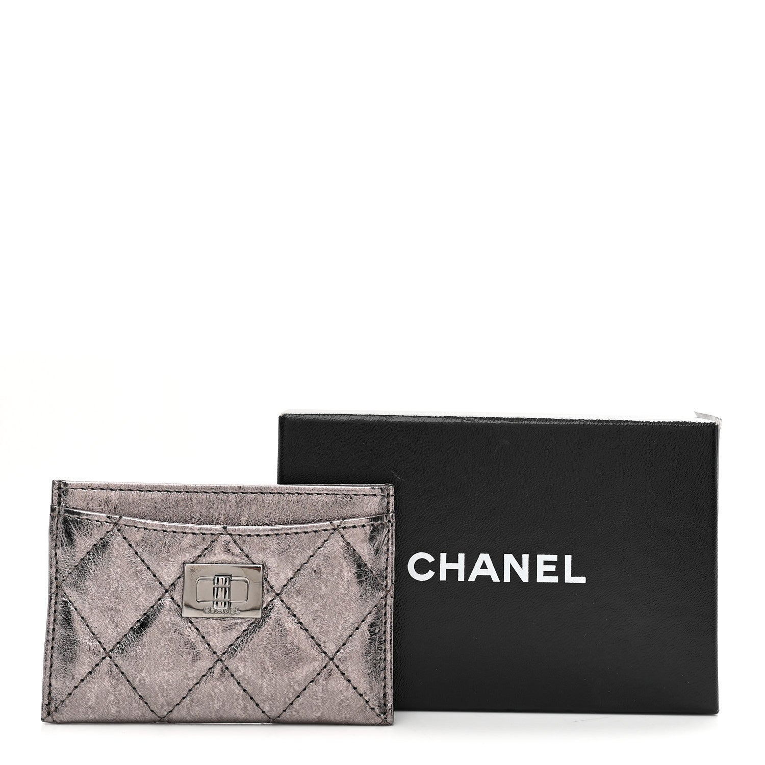 Chanel Metallic Aged Calfskin Quilted Reissue Card Holder Silver