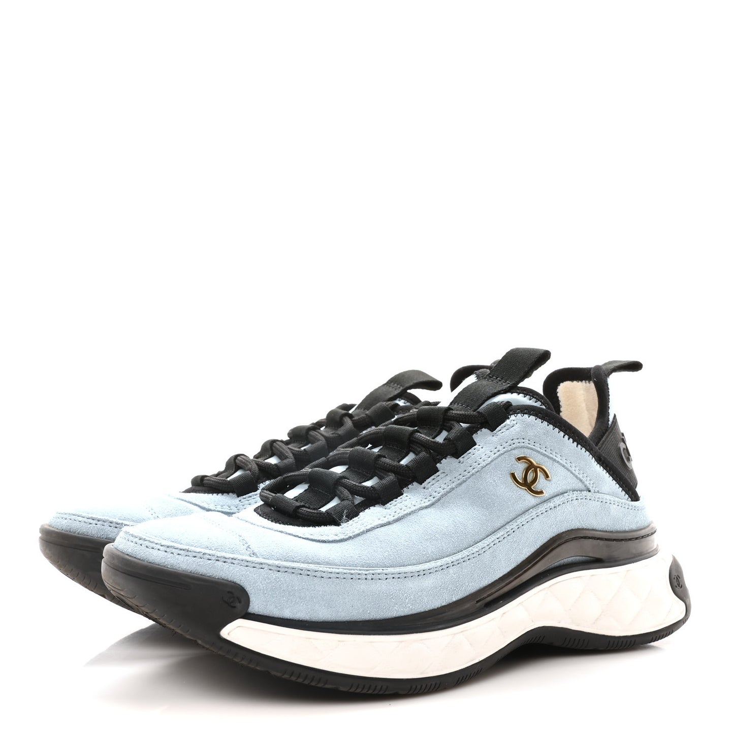Suede Calfskin Nylon Grosgrain CC Sneakers 38 Light Blue