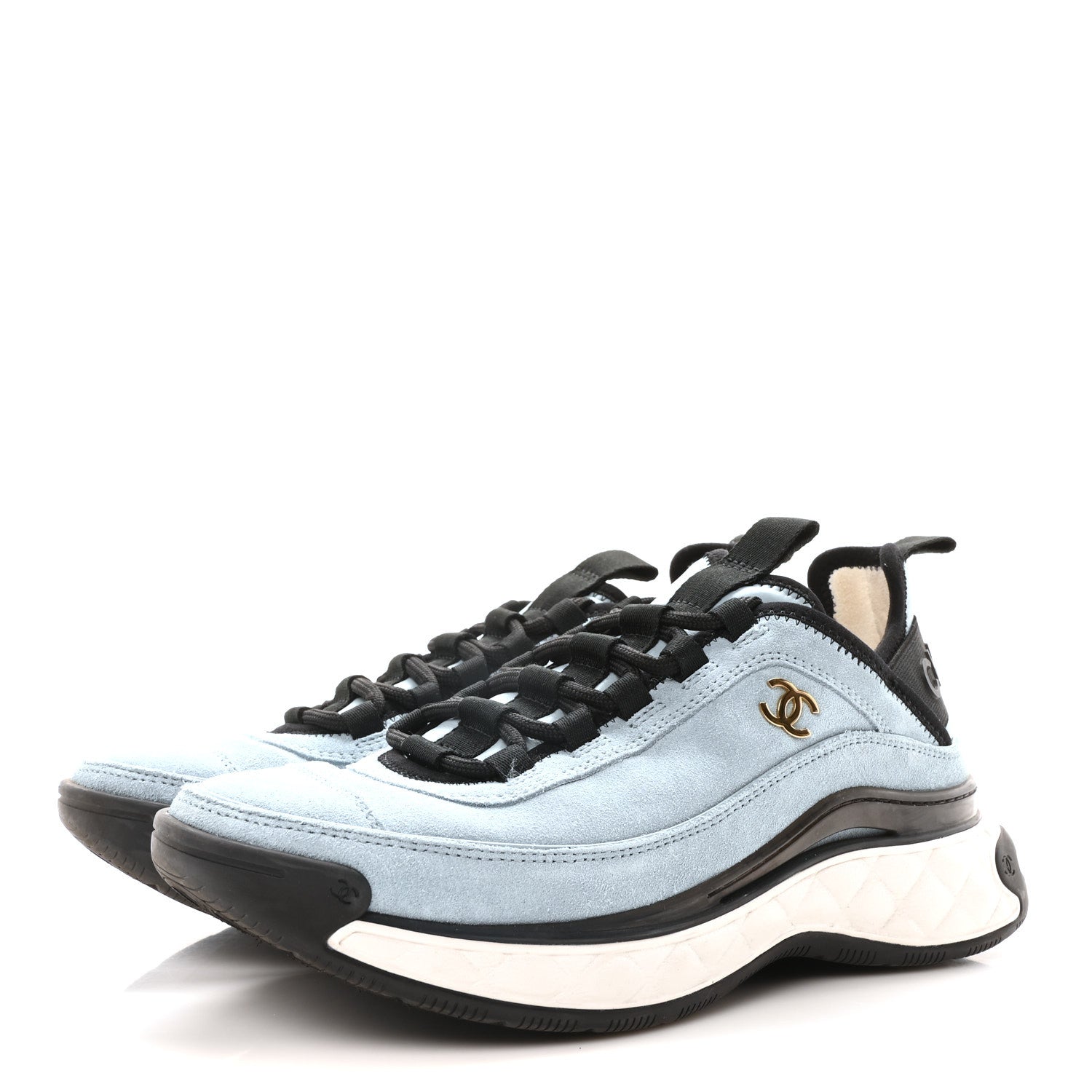 Chanel Suede Calfskin Nylon Grosgrain CC Sneakers 38 Light Blue 4 of 9