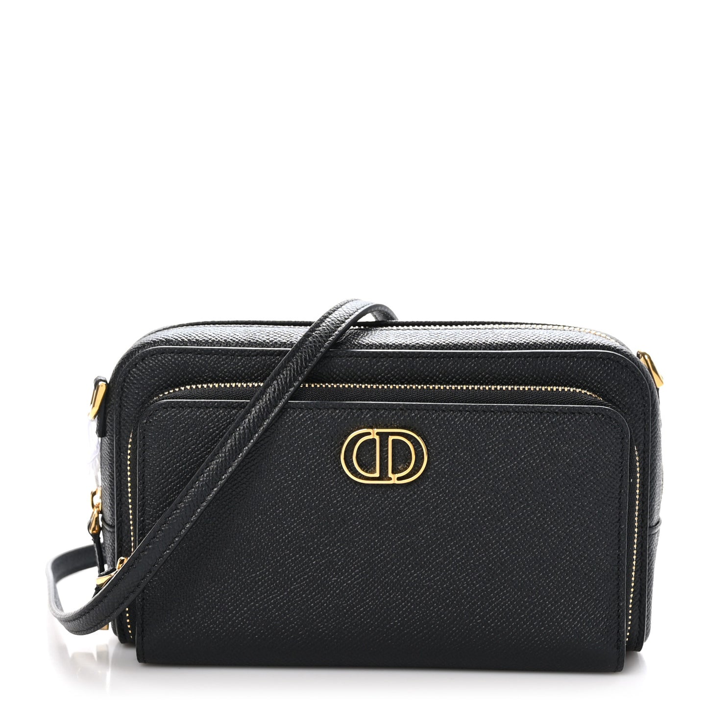 Grained Calfskin Caro Double Pouch Black