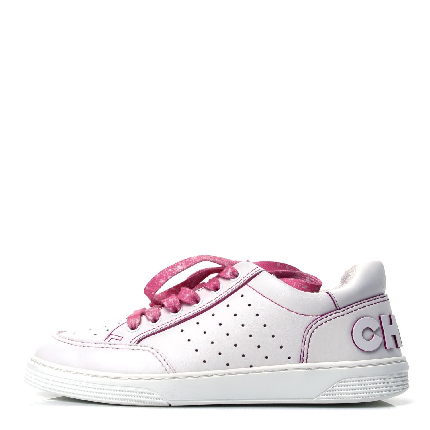 Chanel Calfskin Womens Logo Sneakers 39.5 White Pink 1 of 6