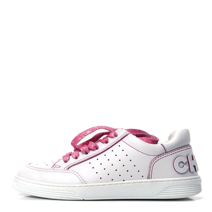 Chanel Calfskin Womens Logo Sneakers 39.5 White Pink 1 of 6