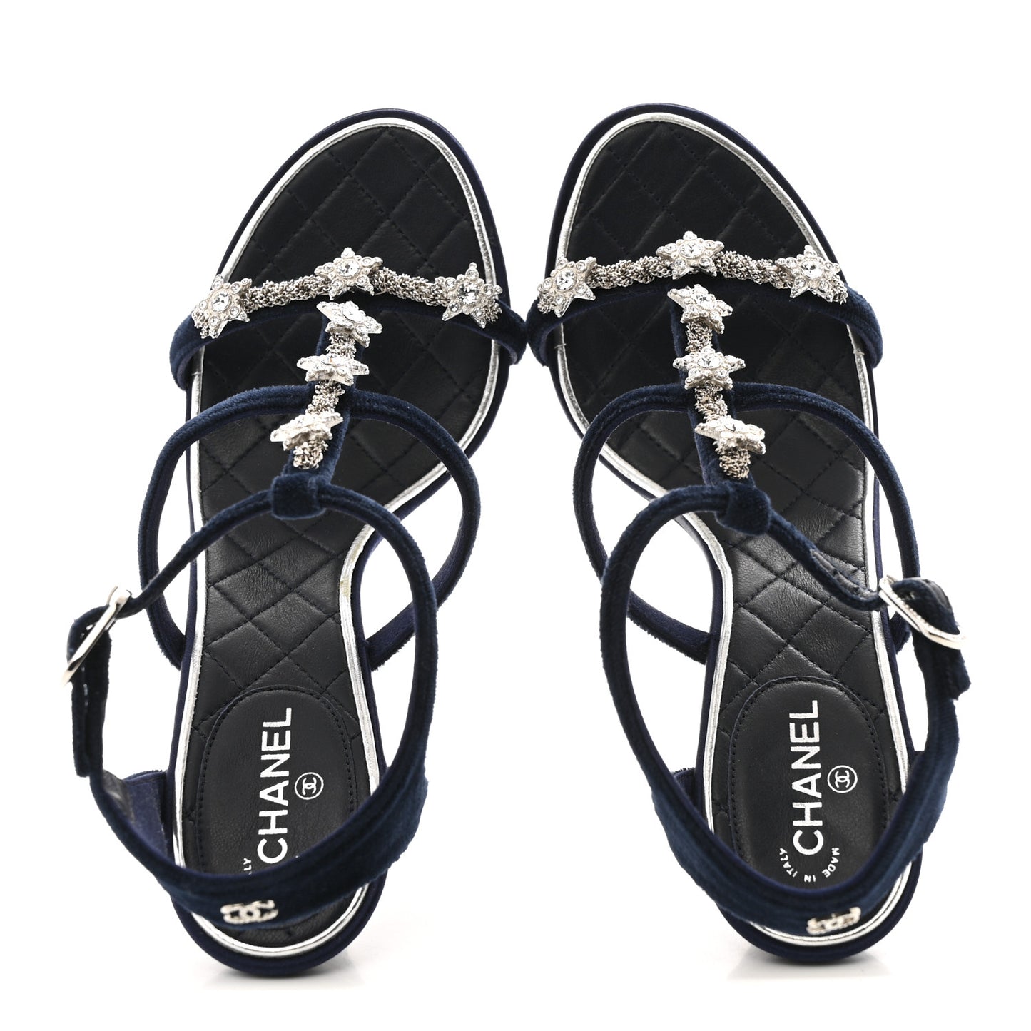 Velvet Crystal Star Ankle Strap Sandals 37.5 Dark Navy