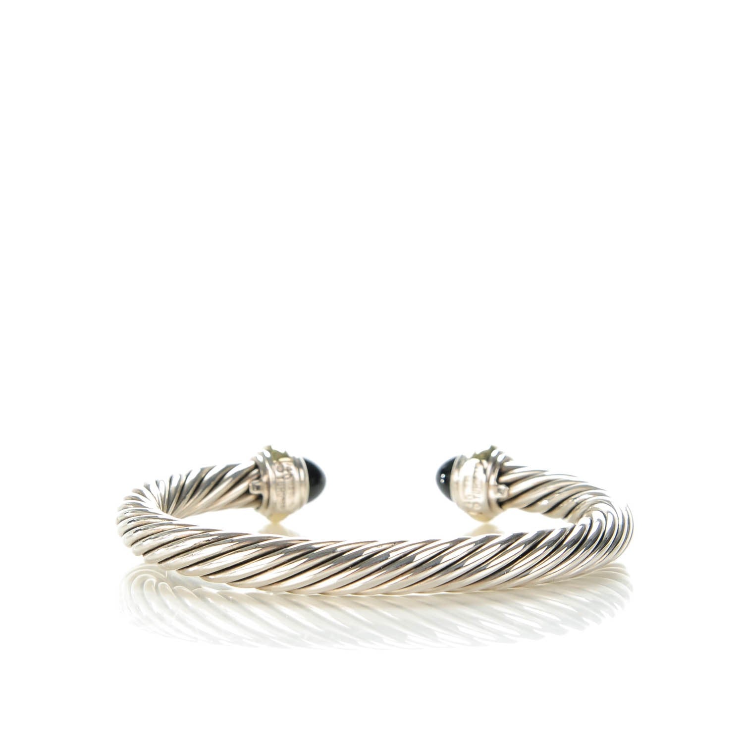 David Yurman Sterling Silver 14K Yellow Gold Black Onyx 7mm Cable Classics Bracelet 3 of 5