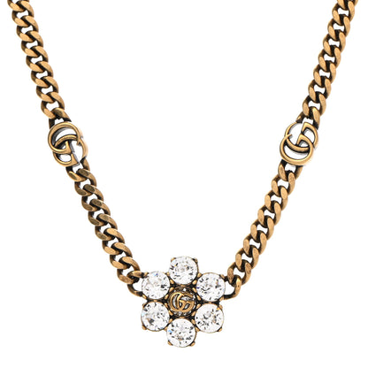 Gucci Crystal Embellished Double G Necklace Aged Gold 1 of 7