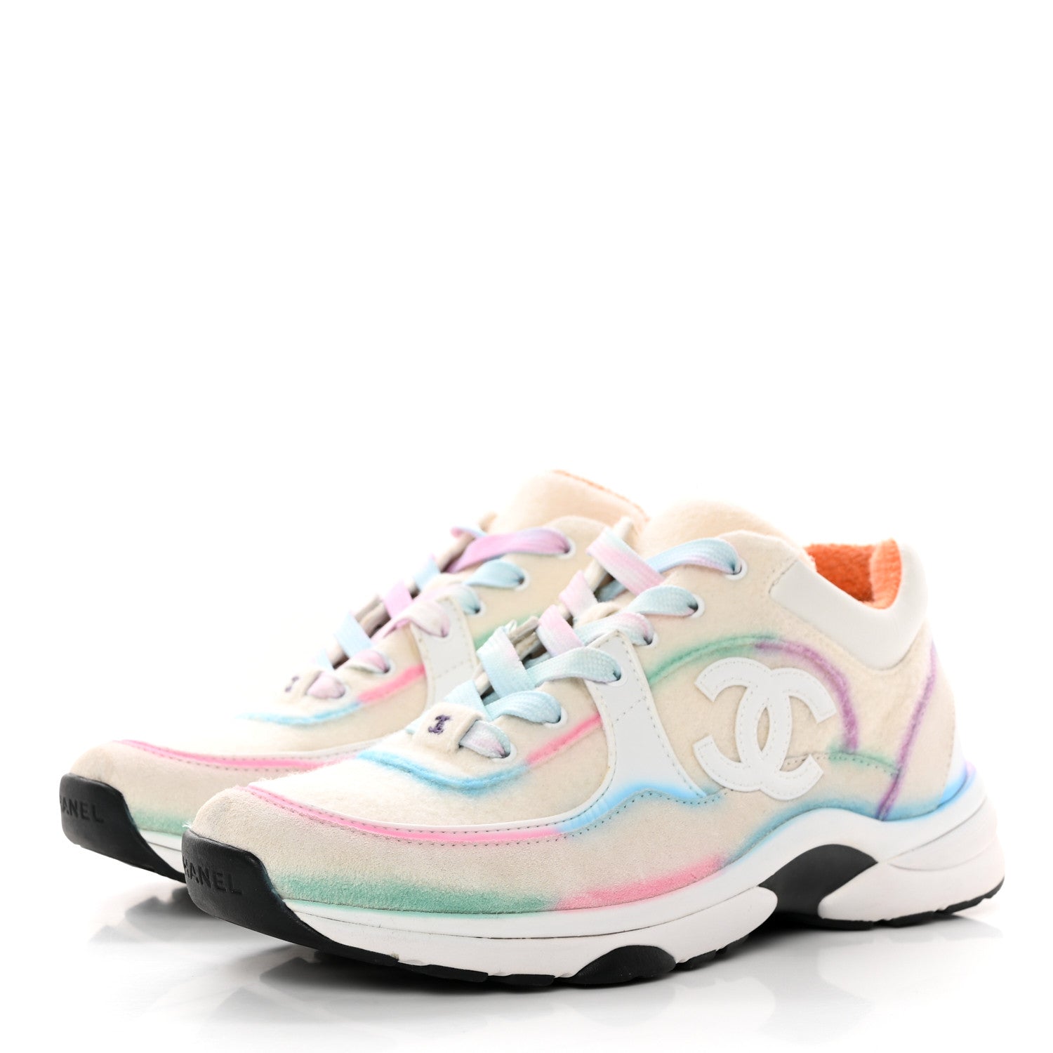 Chanel Wool Suede Calfskin CC Sneakers 38.5 Multicolor 3 of 12