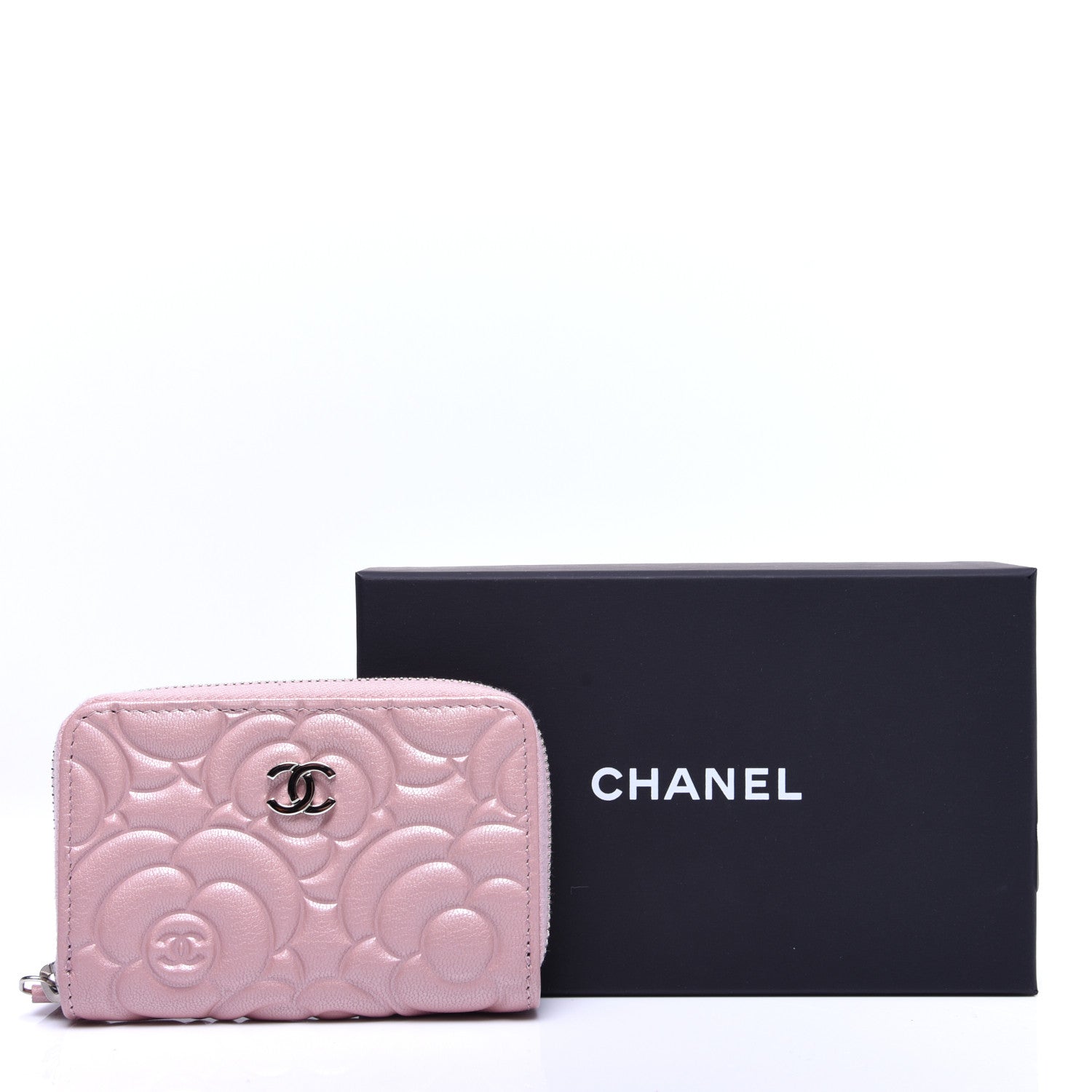 Chanel Goatskin Camellia Embossed Zip Coin Purse Light Pink 9 of 9