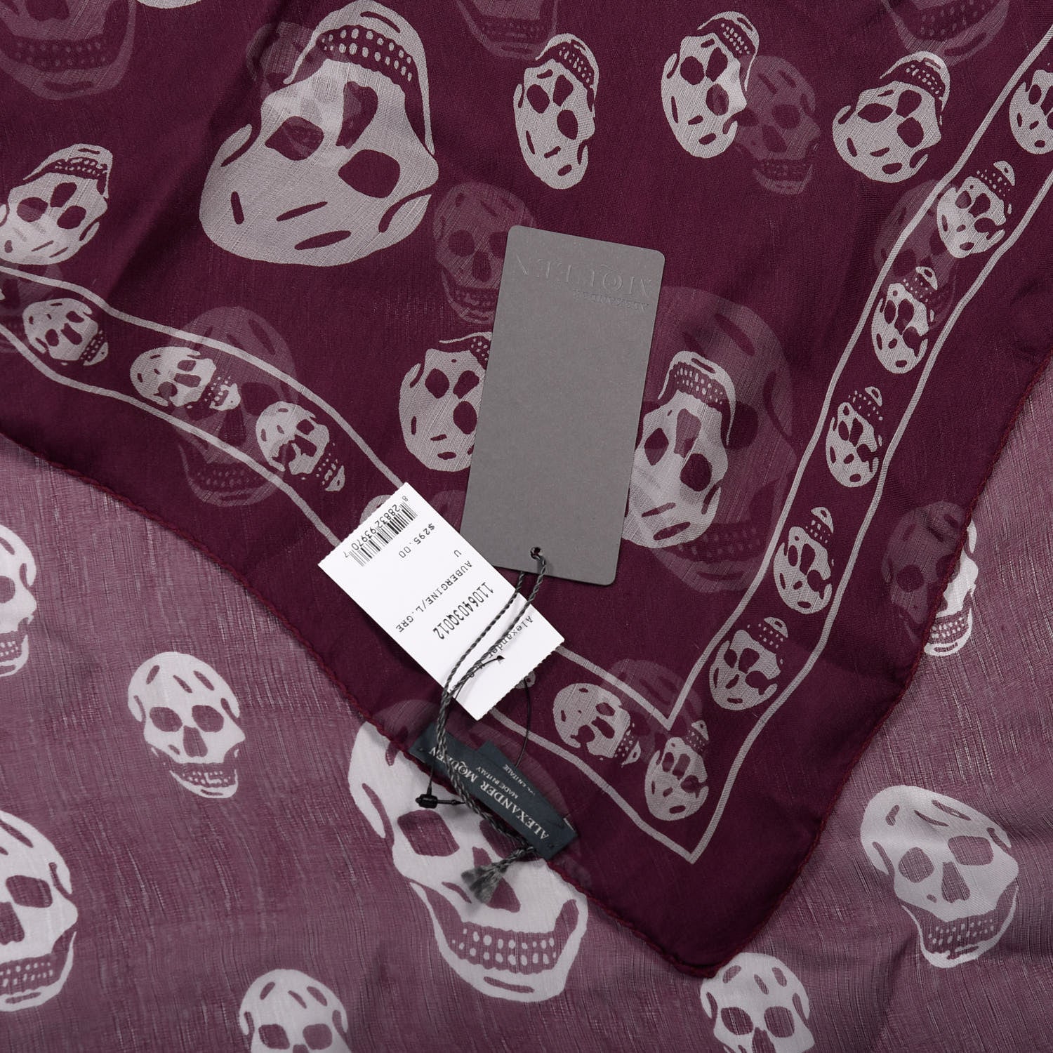 Alexander McQueen Silk Chiffon Skull Scarf Aubergine Grey 3 of 3