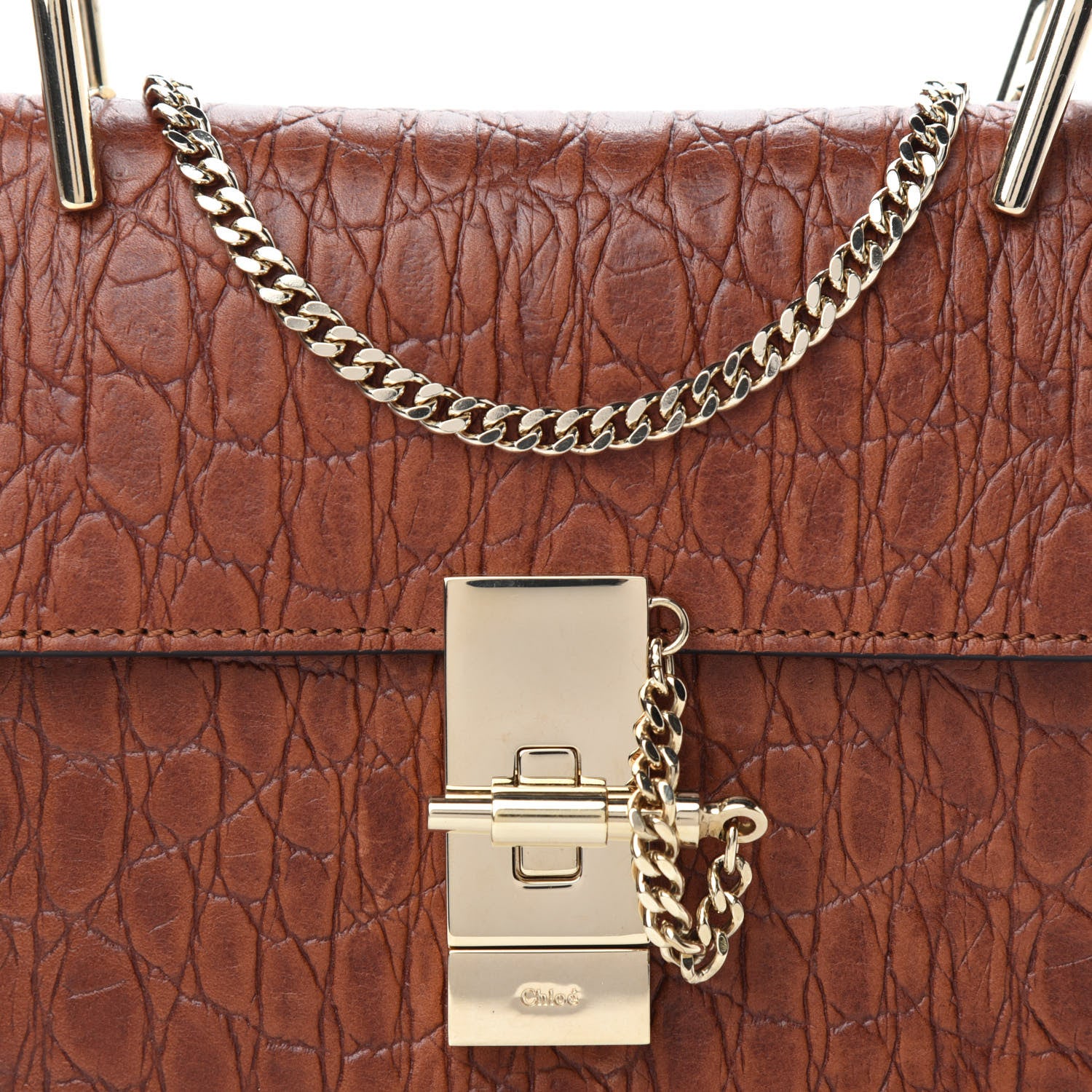 Chloe Calfskin Crocodile Embossed Drew Shoulder Bag Mahogany 9 of 9