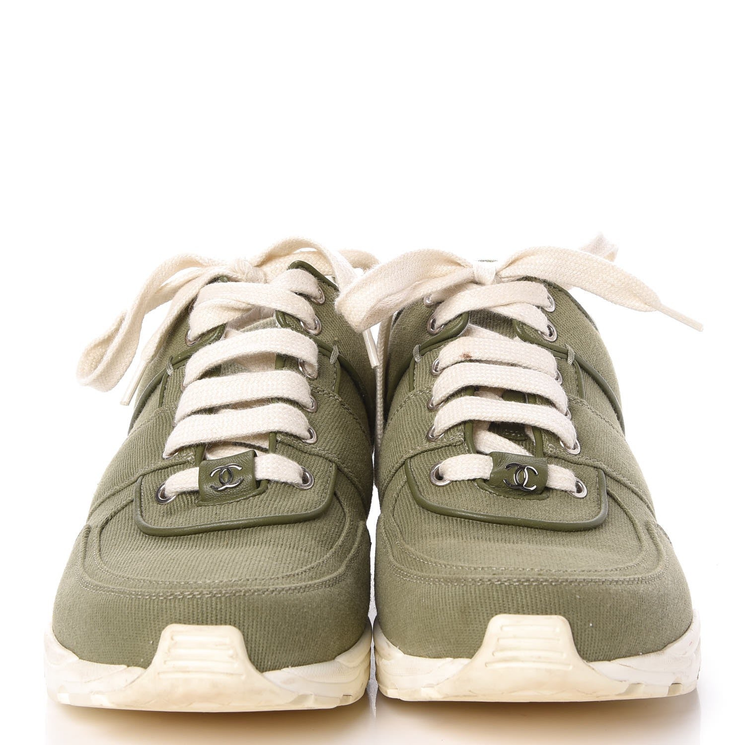 Chanel Canvas CC Sneakers 39.5 Khaki 2 of 17