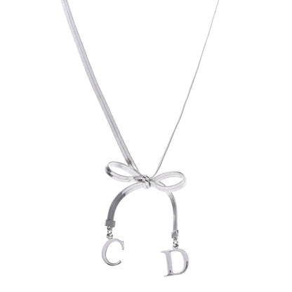 Christian Dior Bow CD Necklace Silver 1 of 5