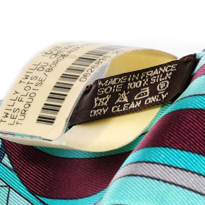 Hermes Silk Les Flots du Cheval Twilly Turquoise Bordeaux Aqua 5 of 6