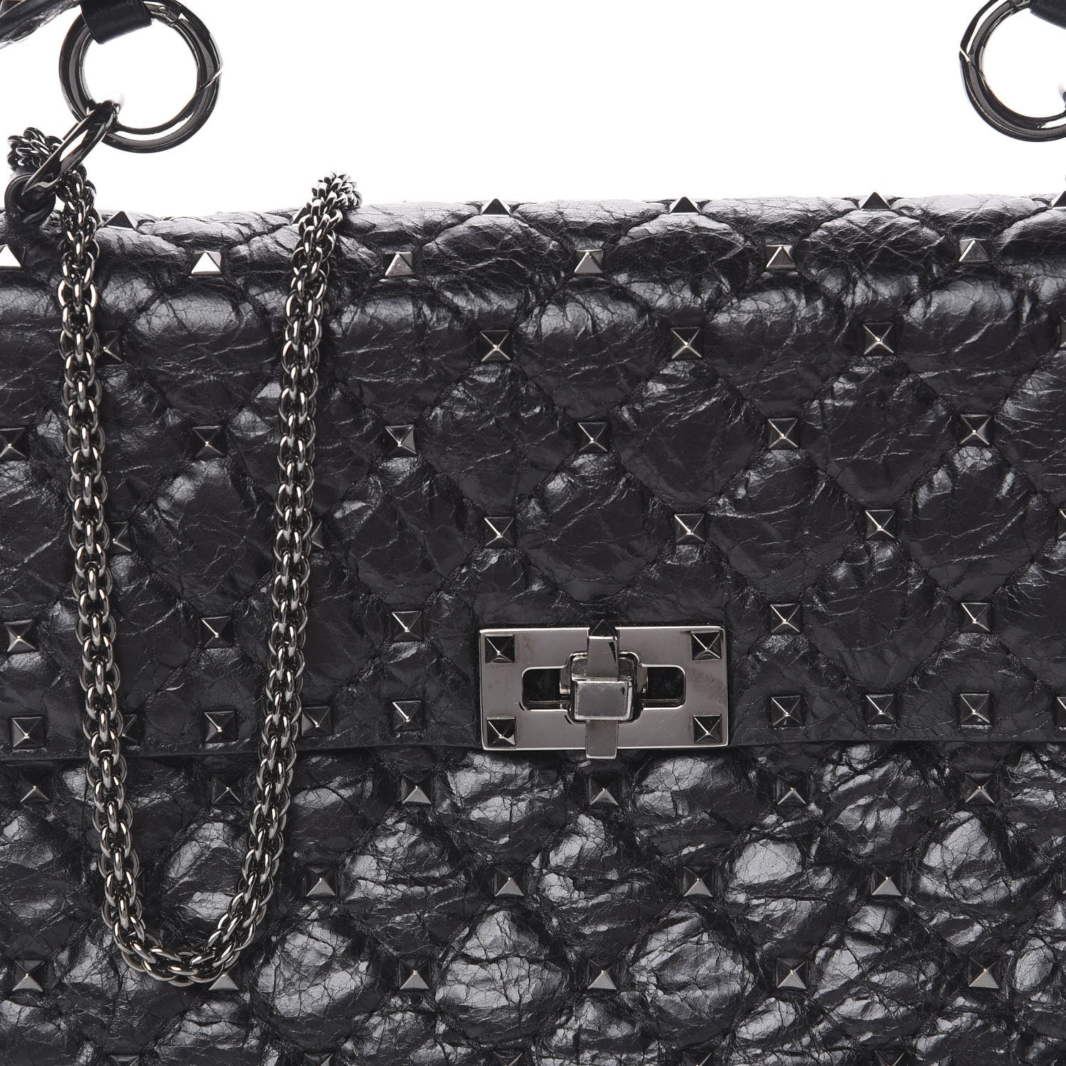 Valentino Garavani Craquele Nappa Medium Rockstud Spike Shoulder Bag Black 9 of 9