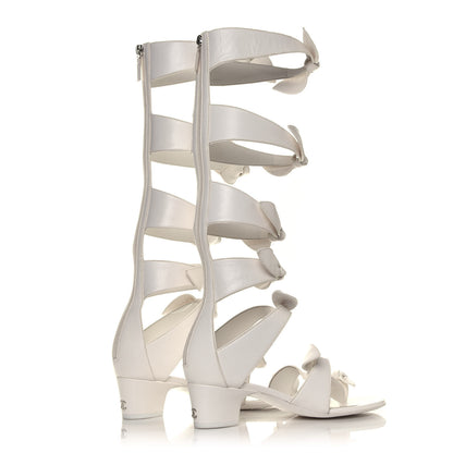 Chanel Lambskin Bow CC Mid Calf Sandals 39.5 White 4 of 7