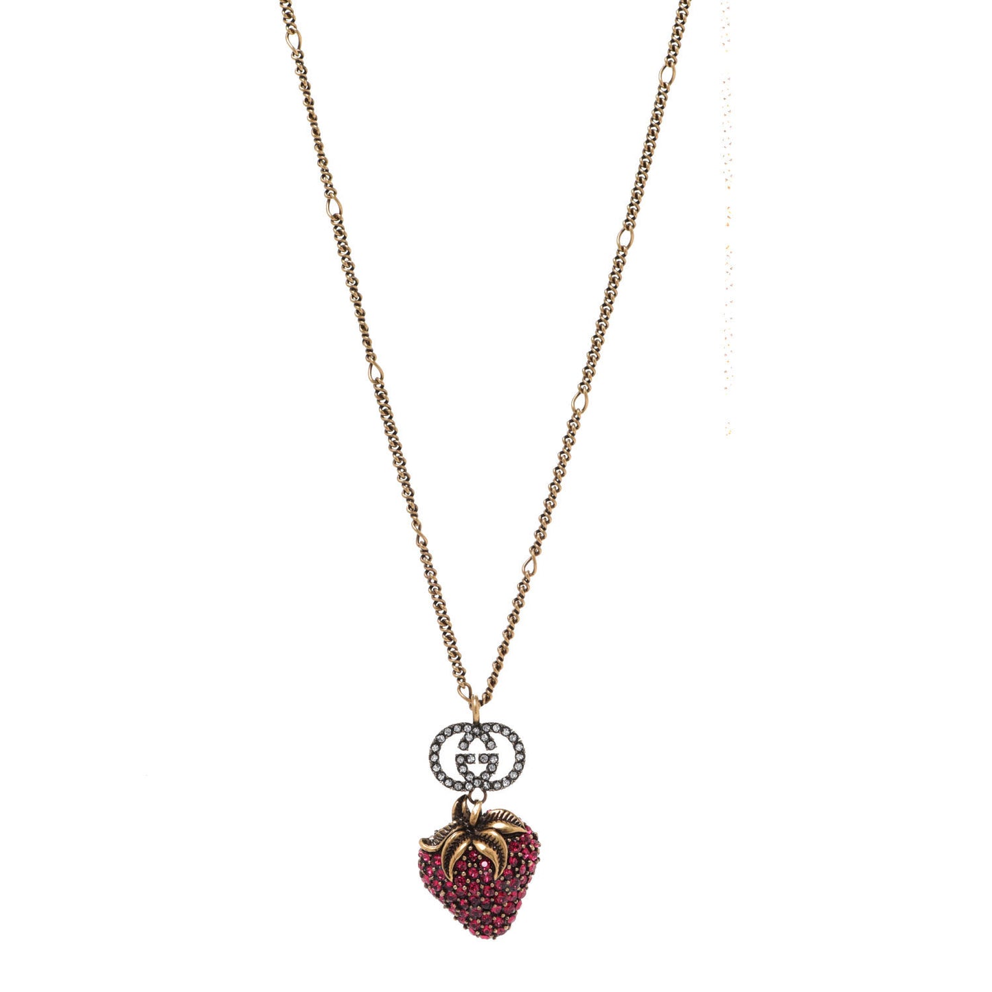 Crystal Embellished Strawberry Necklace Red Aged Gold