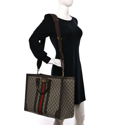 Gucci GG Supreme Monogram Textured Dollar Calfskin Web Large Ophidia Tote Bag Beige Ebony 2 of 11