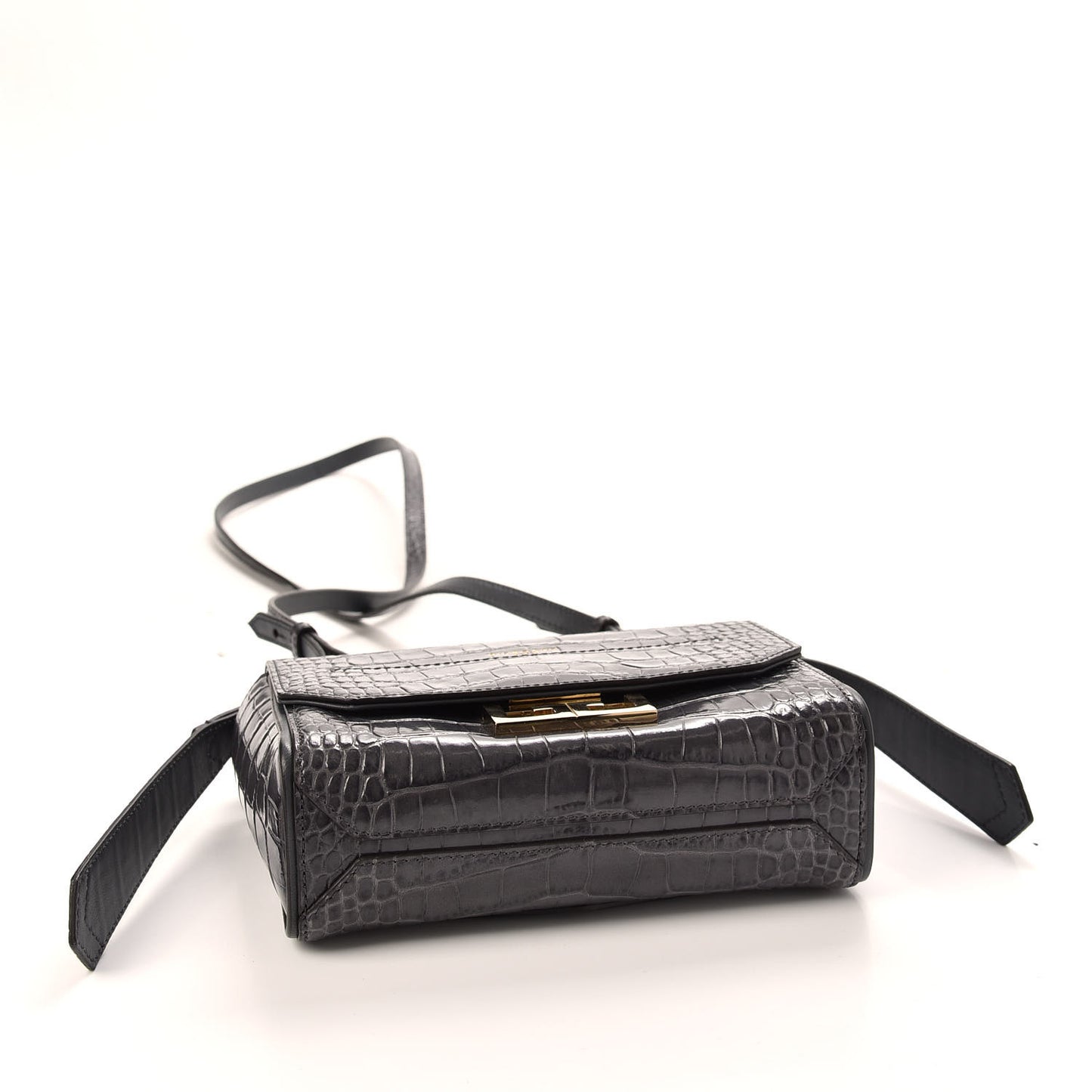 Calfskin Crocodile Embossed Eden Mini Top Handle Storm Grey