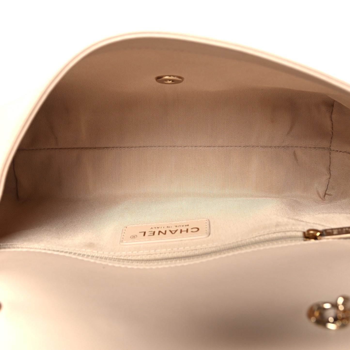 Calfskin Stitched Medium Covered CC Flap Bag Beige