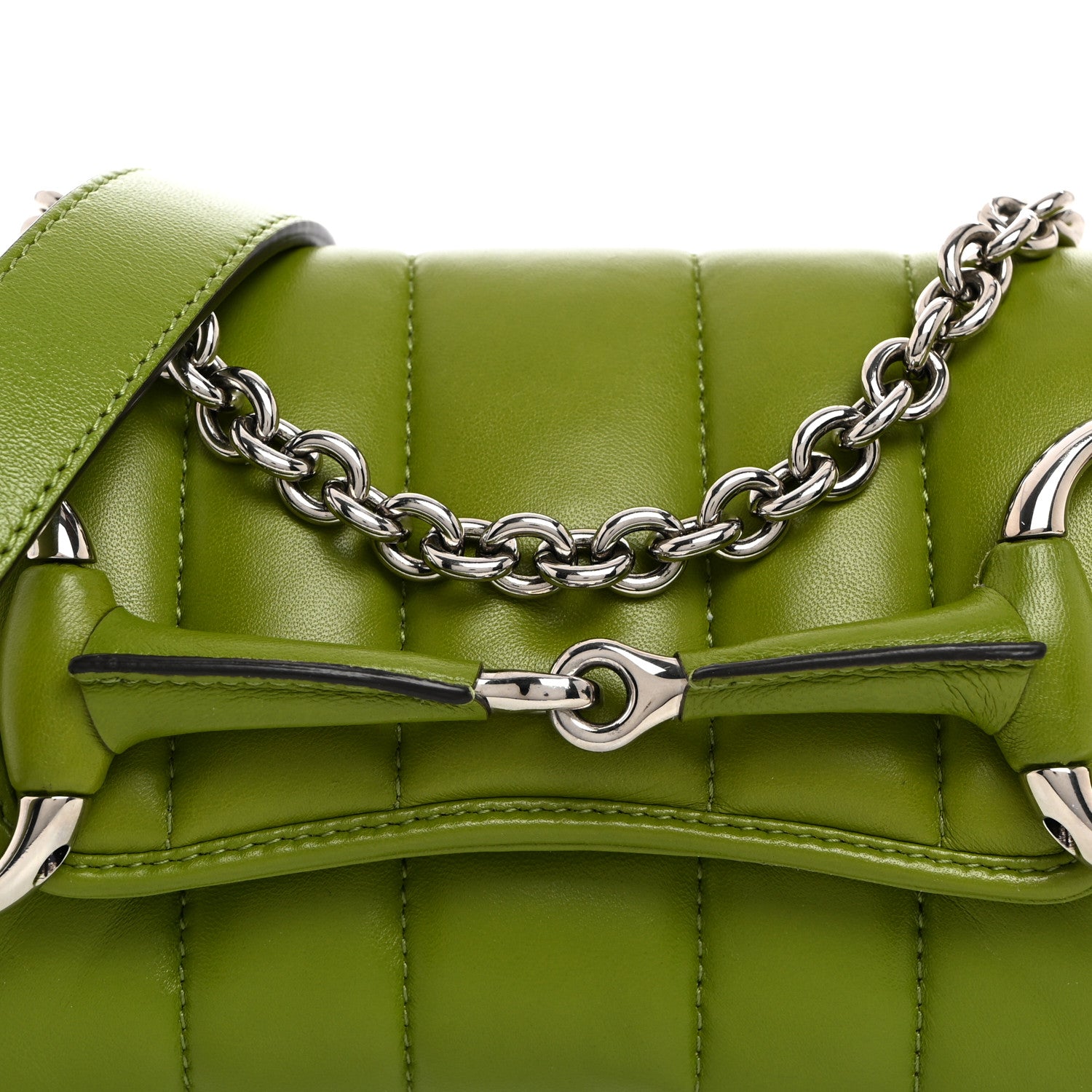 Gucci Nappa Vertical Matelasse Small Maxi Horsebit Chain Shoulder Bag Green 8 of 10