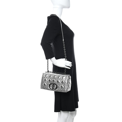 Christian Dior Metallic Calfskin Cannage Medium Caro Bag Argent 3 of 10