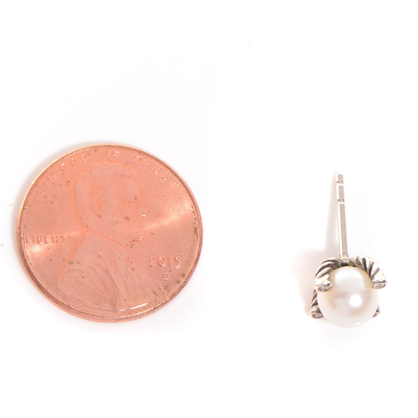 Sterling Silver Diamond Pearl Small Earrings