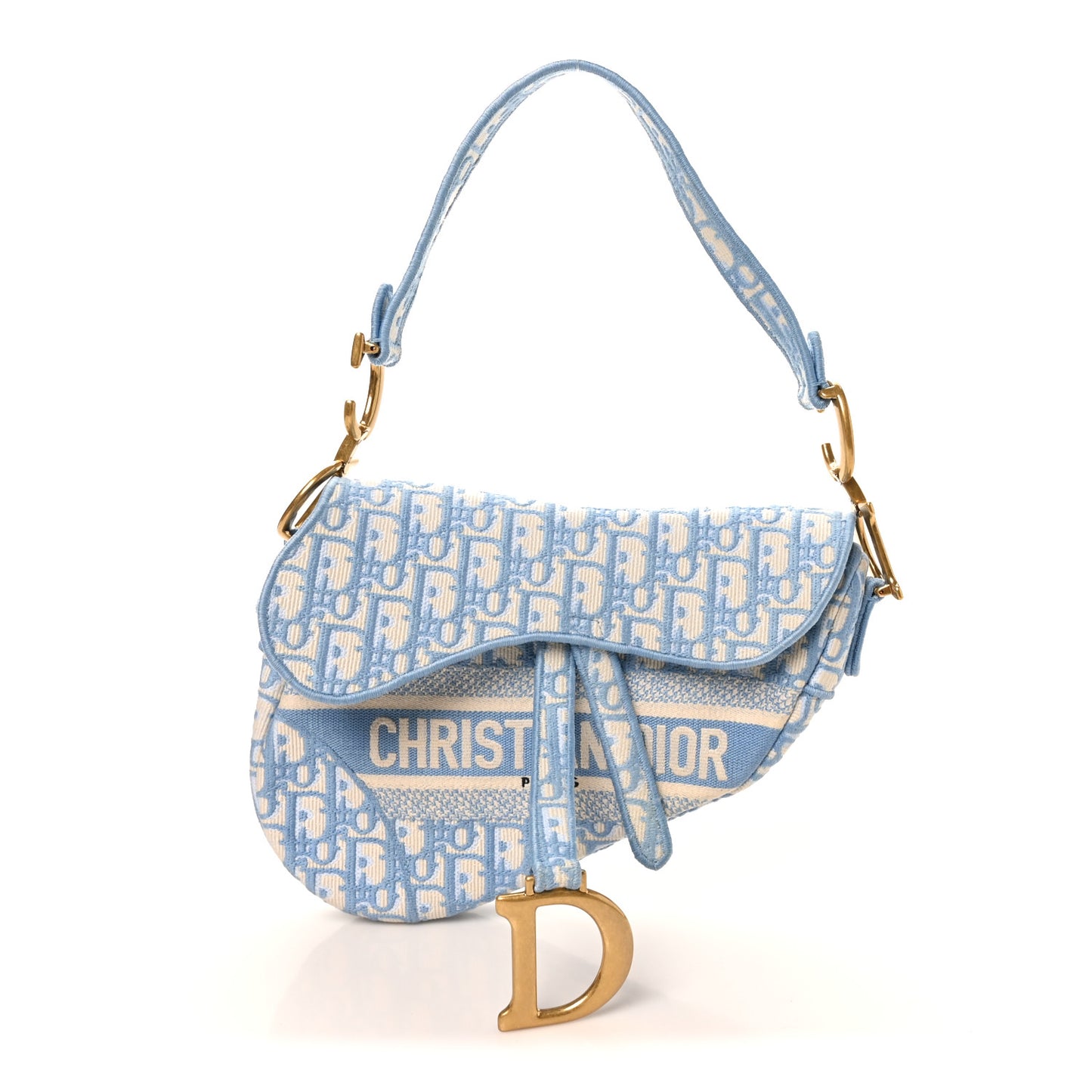 Oblique Embroidered Saddle Bag Cornflower Blue