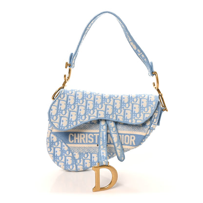 Christian Dior Oblique Embroidered Saddle Bag Cornflower Blue 1 of 11