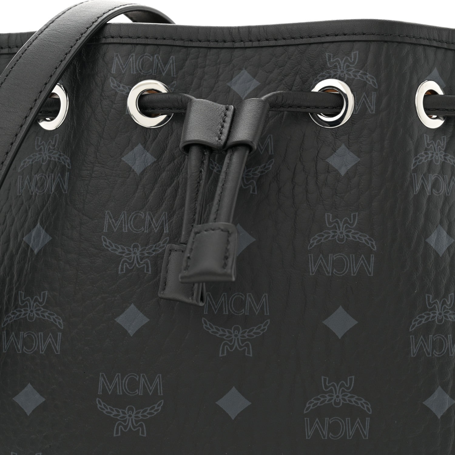 MCM Visetos Medium Dessau Drawstring Bucket Bag Black 9 of 11