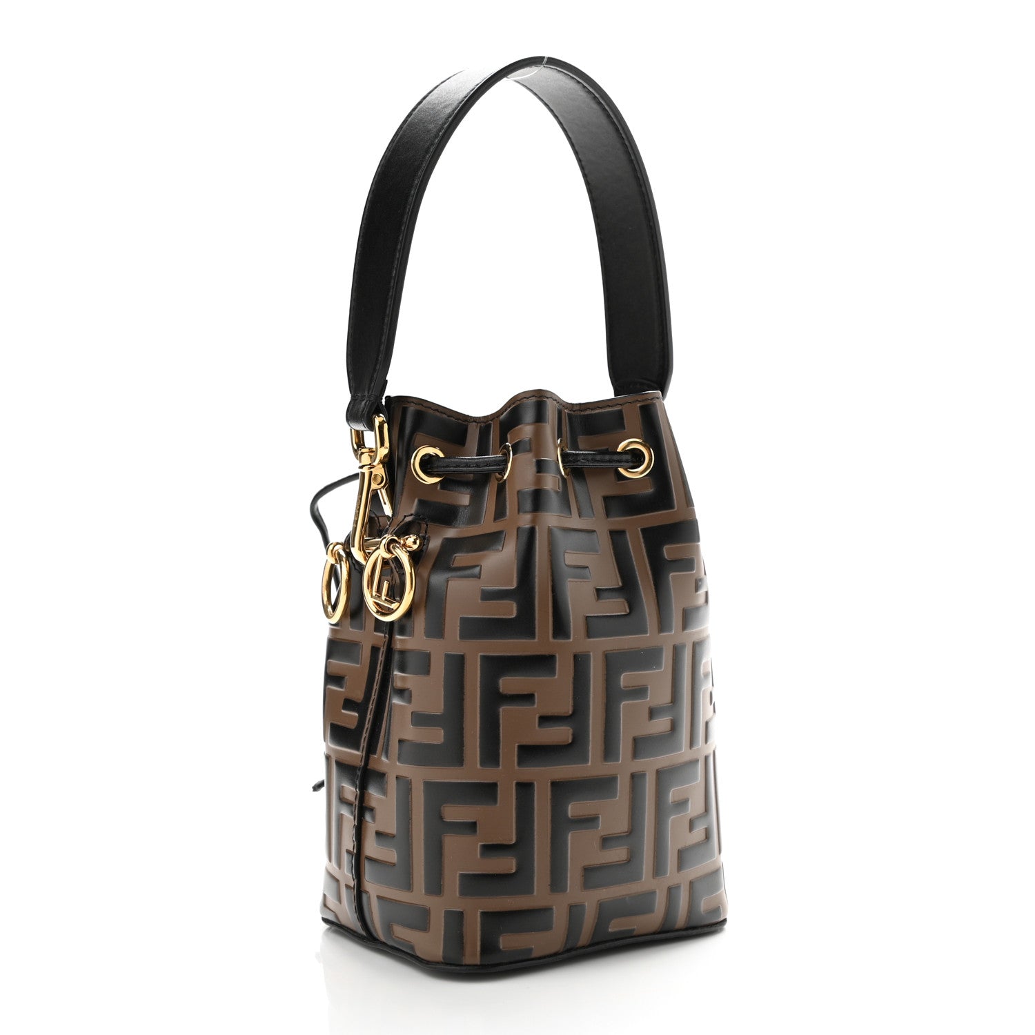 Fendi Vitello Liberty F is Fendi Bi-Color FF 1974 Embossed Mini Mon Tresor Bucket Bag Maya Black 2 of 9