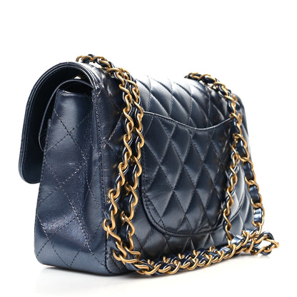 Chanel Metallic Lambskin Quilted Small Double Flap Dark Blue 3 of 11