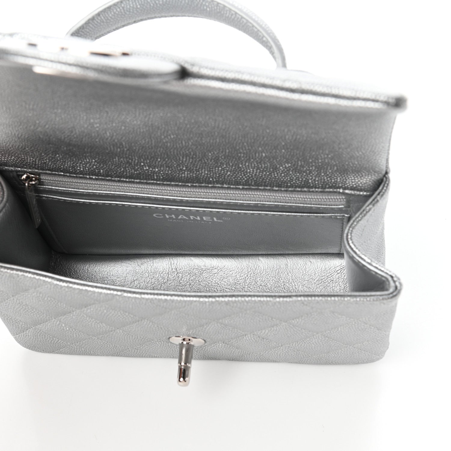 Chanel Metallic Caviar Quilted Mini Top Handle Rectangular Flap Silver 5 of 10